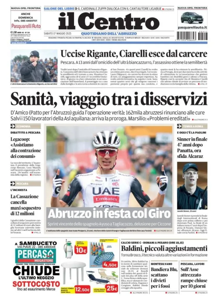 Prima-pagina-il centro-oggi-edizione-del-2025-05-17